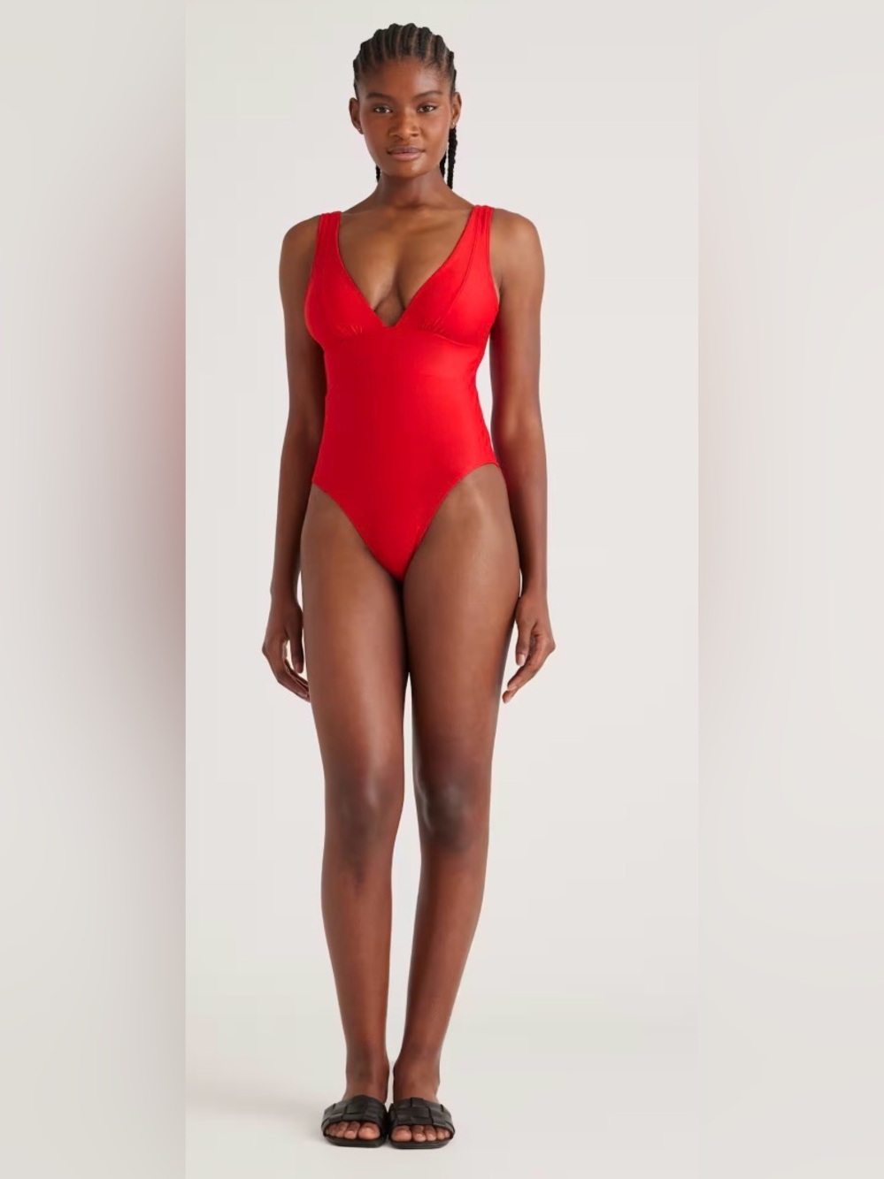 NWT Quince low plunge one piece swimsuit in red‎